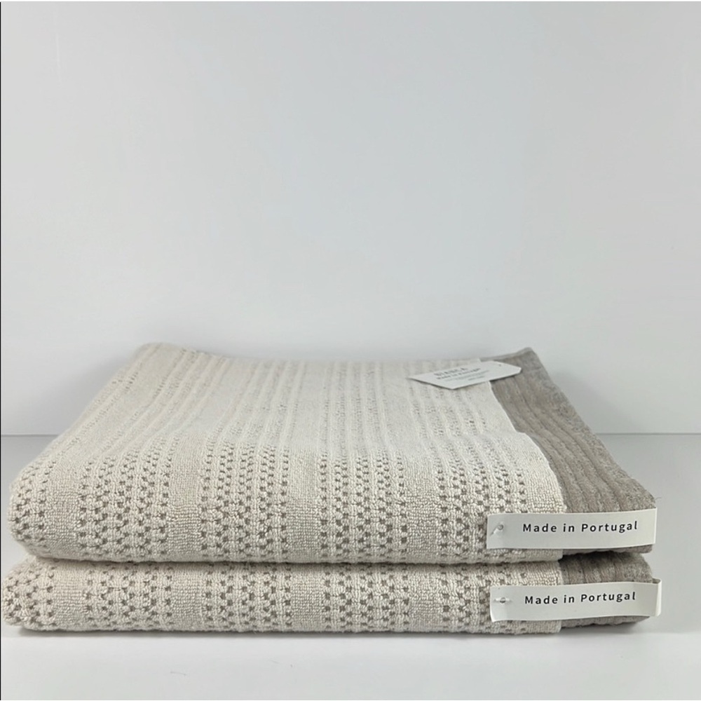 Bianca Portugal Bath Towel Set Tan Textured Soft 100% Cotton 2 Pc Set New